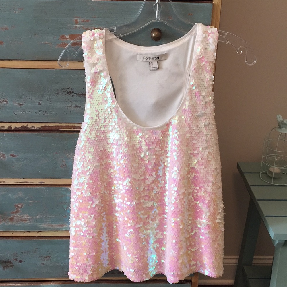 Forever 21 pink/white sequined top- sz Med